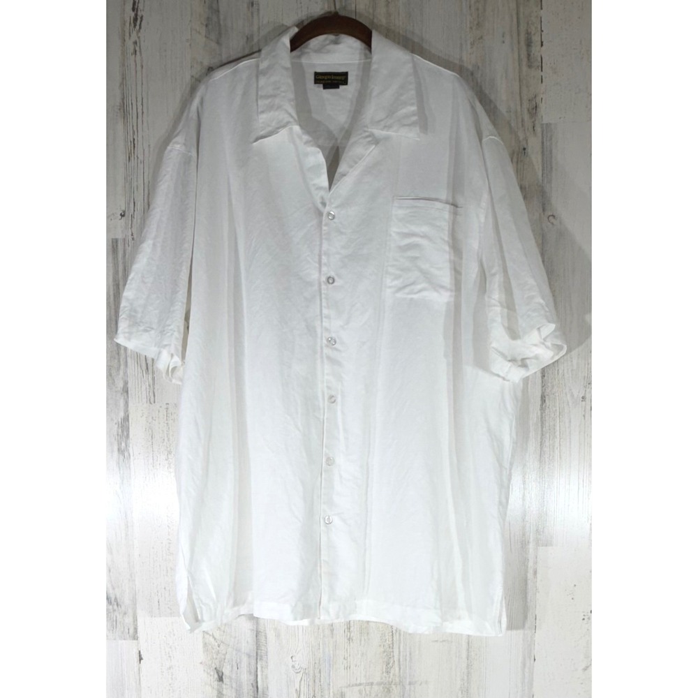 Giorgio Inserti Linen Button Down Shirt 3XL White Short Sleeve Camp Collar Beach